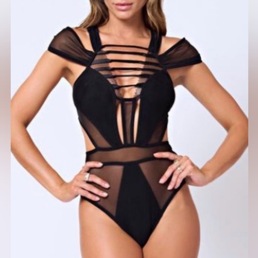 Bao Tranchi black mesh Rebel one piece sz s